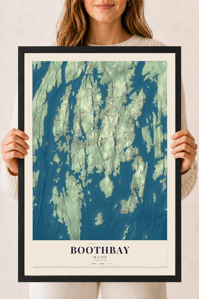 Boothbay, Maine map print - 18 x 24 black Ayous wood frame