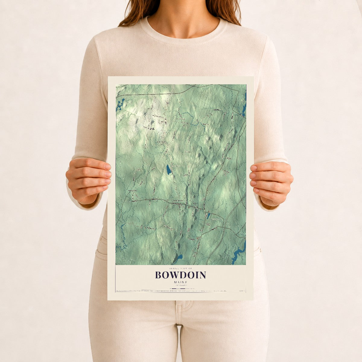 Bowdoin, Maine map print - 12 x 18 archival matte print