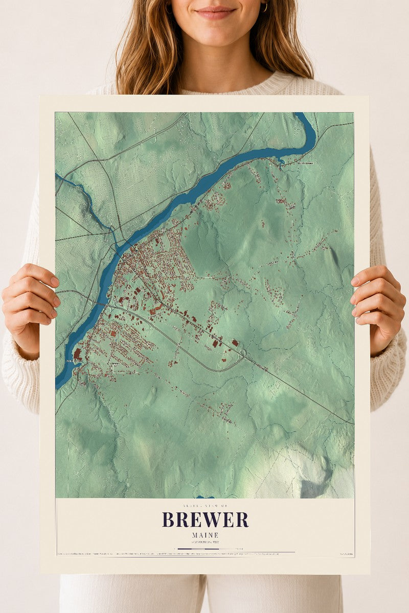 Brewer, Maine map print - 18 x 24 archival matte print