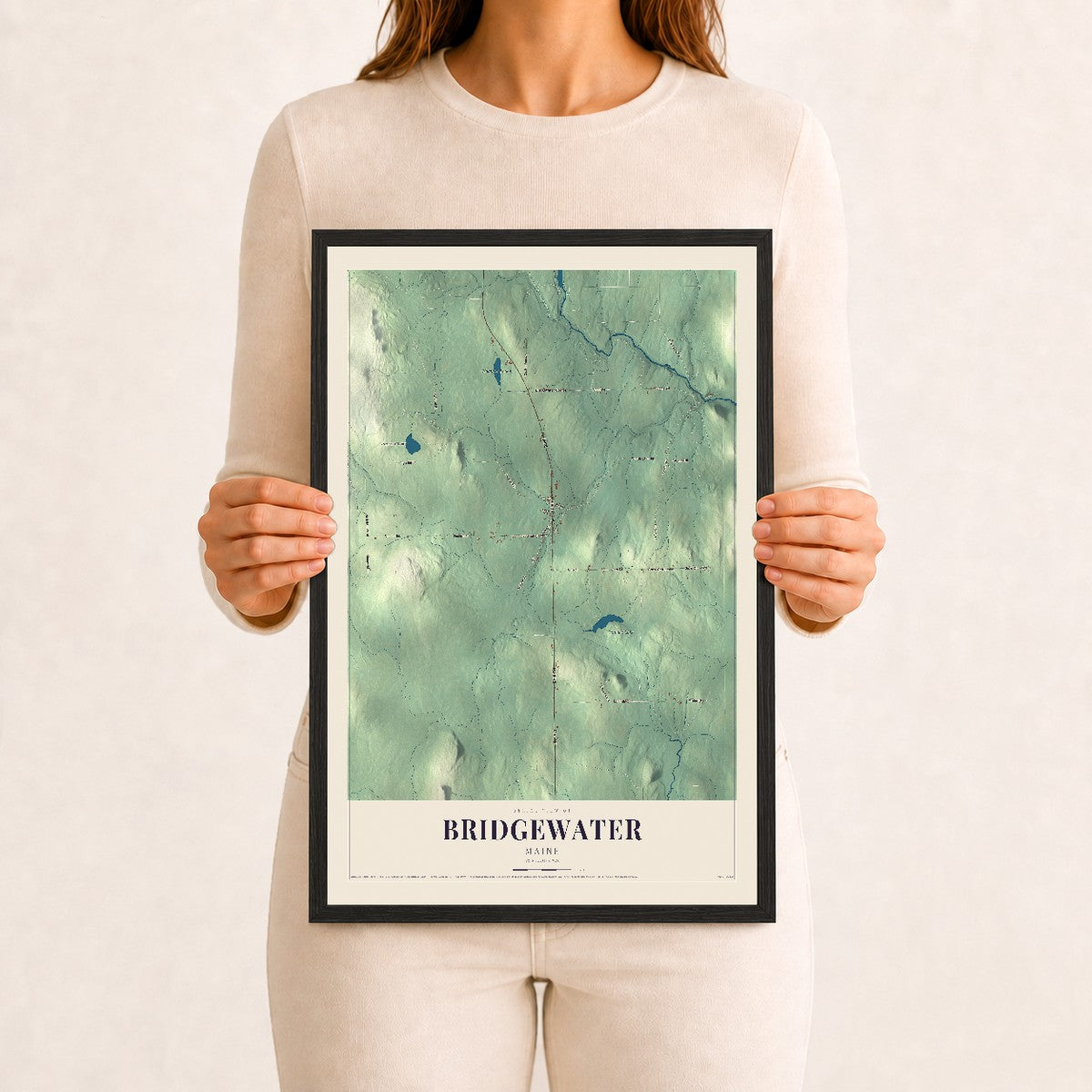 Bridgewater, Maine map print - 12 x 18 black Ayous wood frame