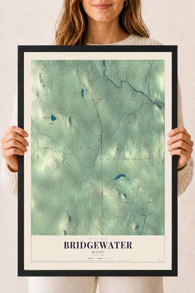 Bridgewater, Maine map print - 18 x 24 black Ayous wood frame