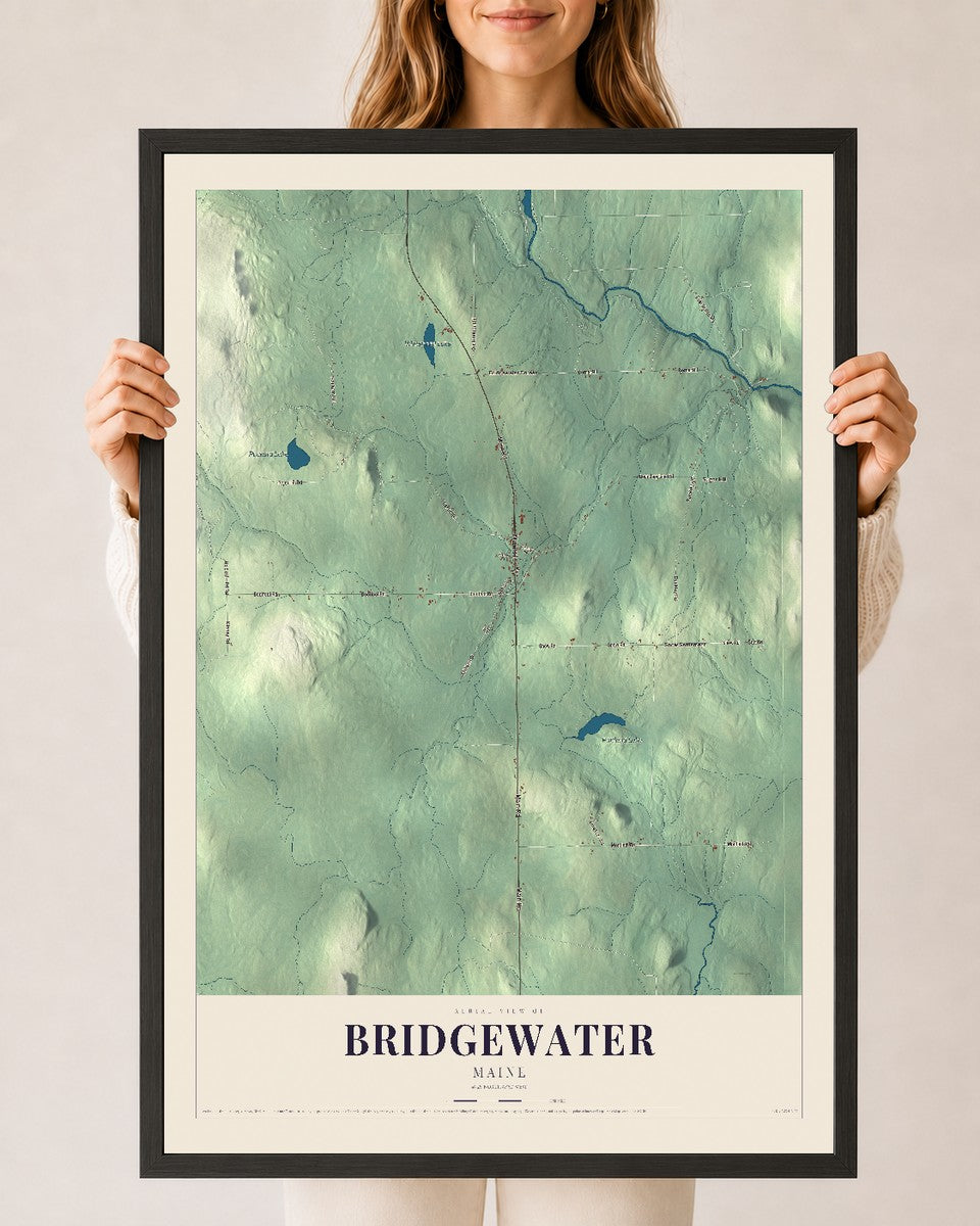 Bridgewater, Maine map print - 24 x 36 black Ayous wood frame