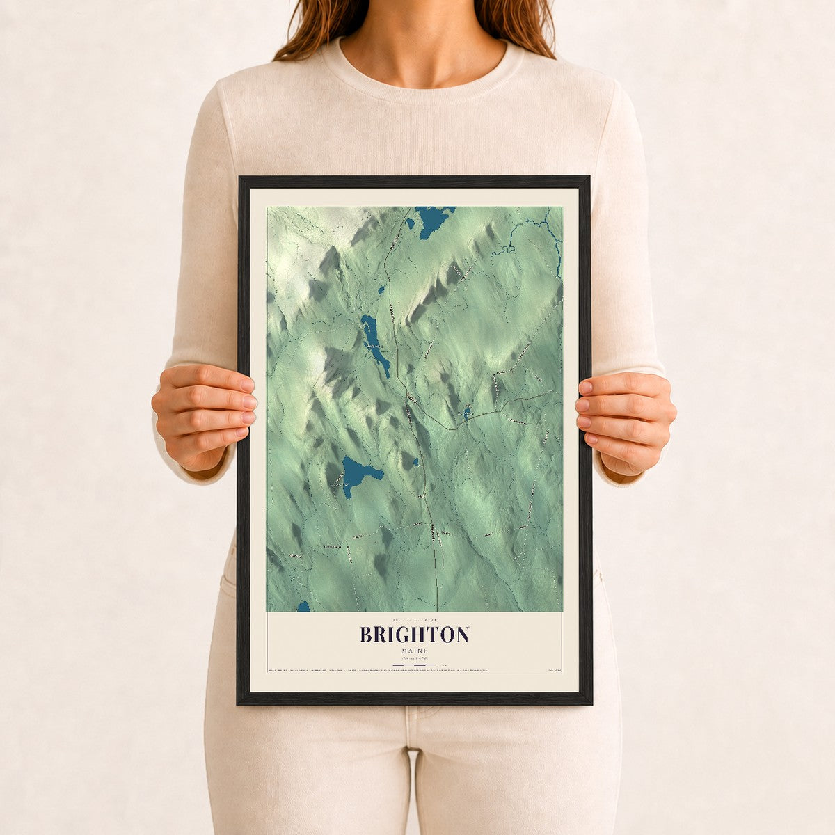 Brighton, Maine map print - 12 x 18 black Ayous wood frame