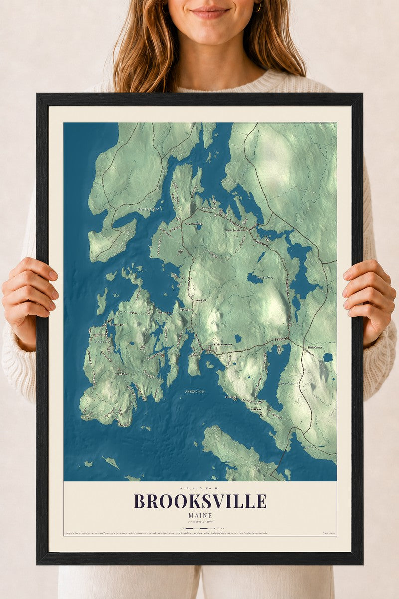 Brooksville, Maine map print - 18 x 24 black Ayous wood frame