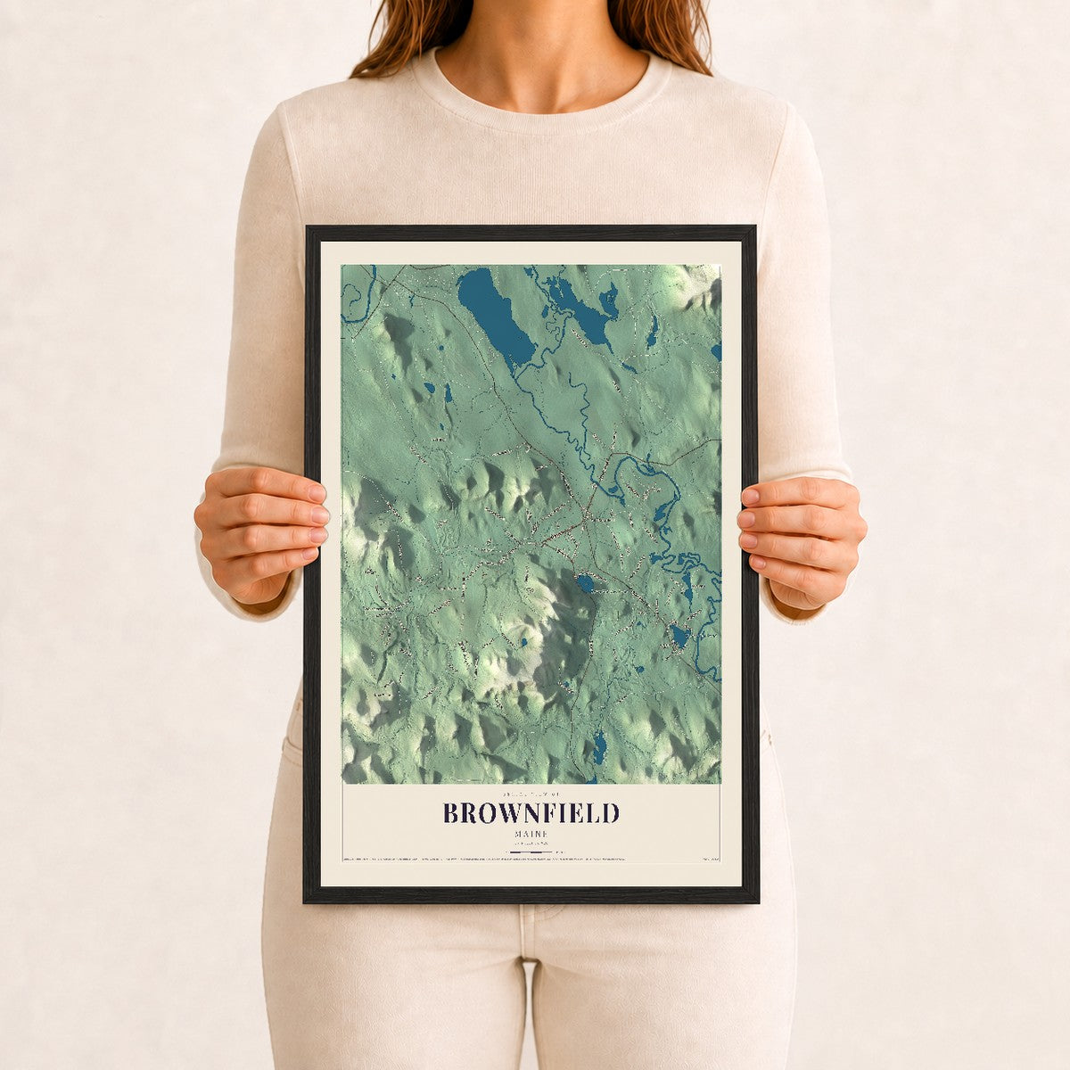 Brownfield, Maine map print - 12 x 18 black Ayous wood frame