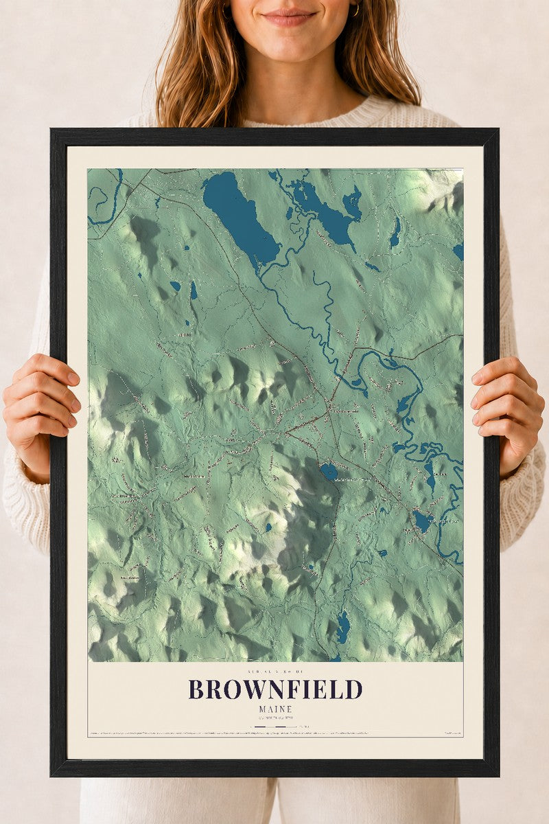 Brownfield, Maine map print - 18 x 24 black Ayous wood frame