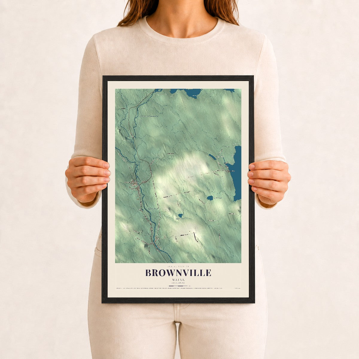 Brownville, Maine map print - 12 x 18 black Ayous wood frame