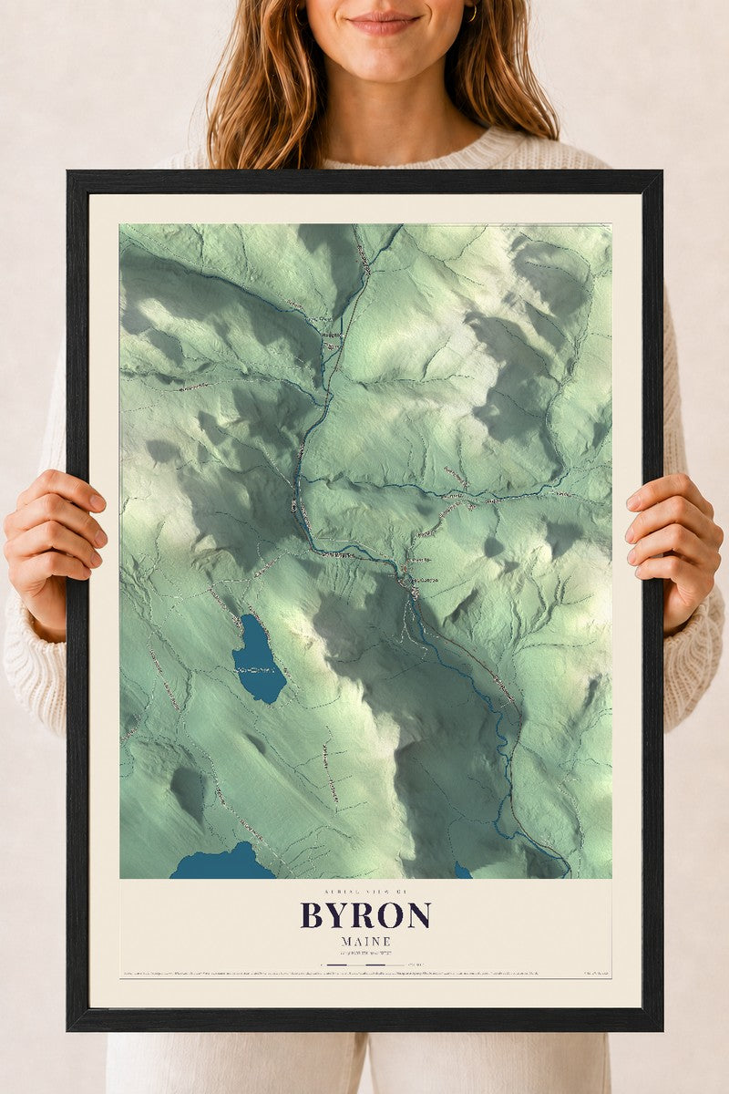 Byron, Maine map print - 18 x 24 black Ayous wood frame