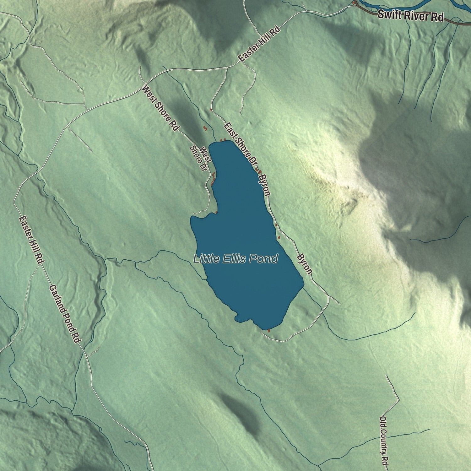 Terrain and local geography detail from the Byron, Maine map