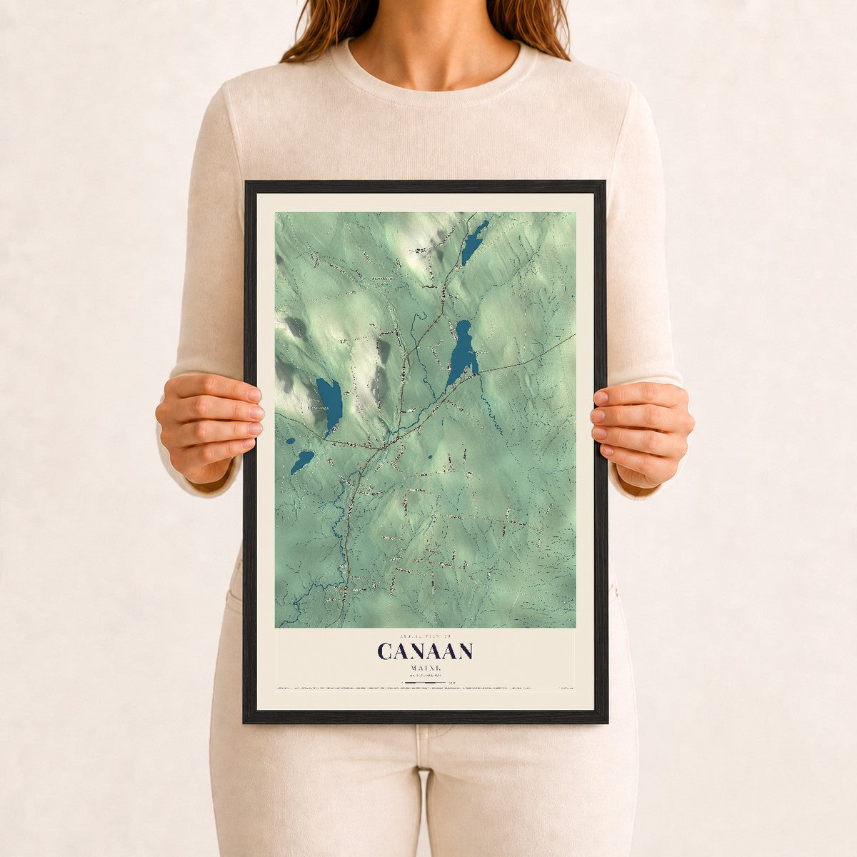 Canaan, Maine map print - 12 x 18 black Ayous wood frame