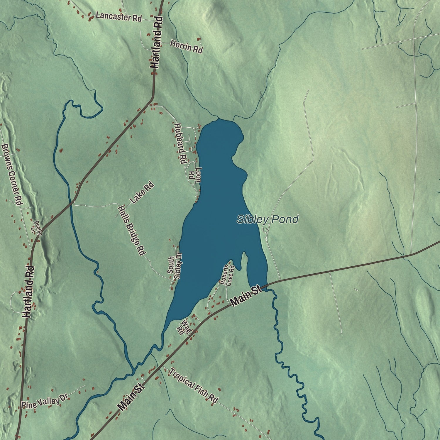 Terrain and local geography detail from the Canaan, Maine map