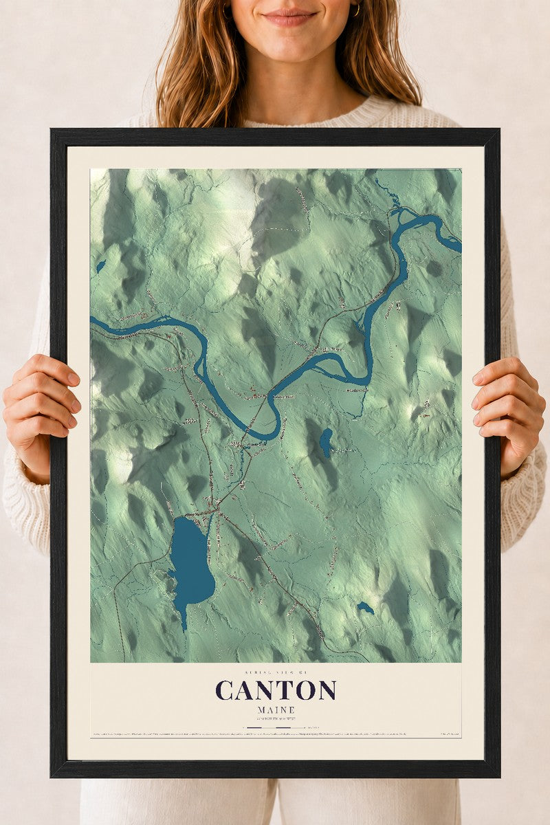 Canton, Maine map print - 18 x 24 black Ayous wood frame