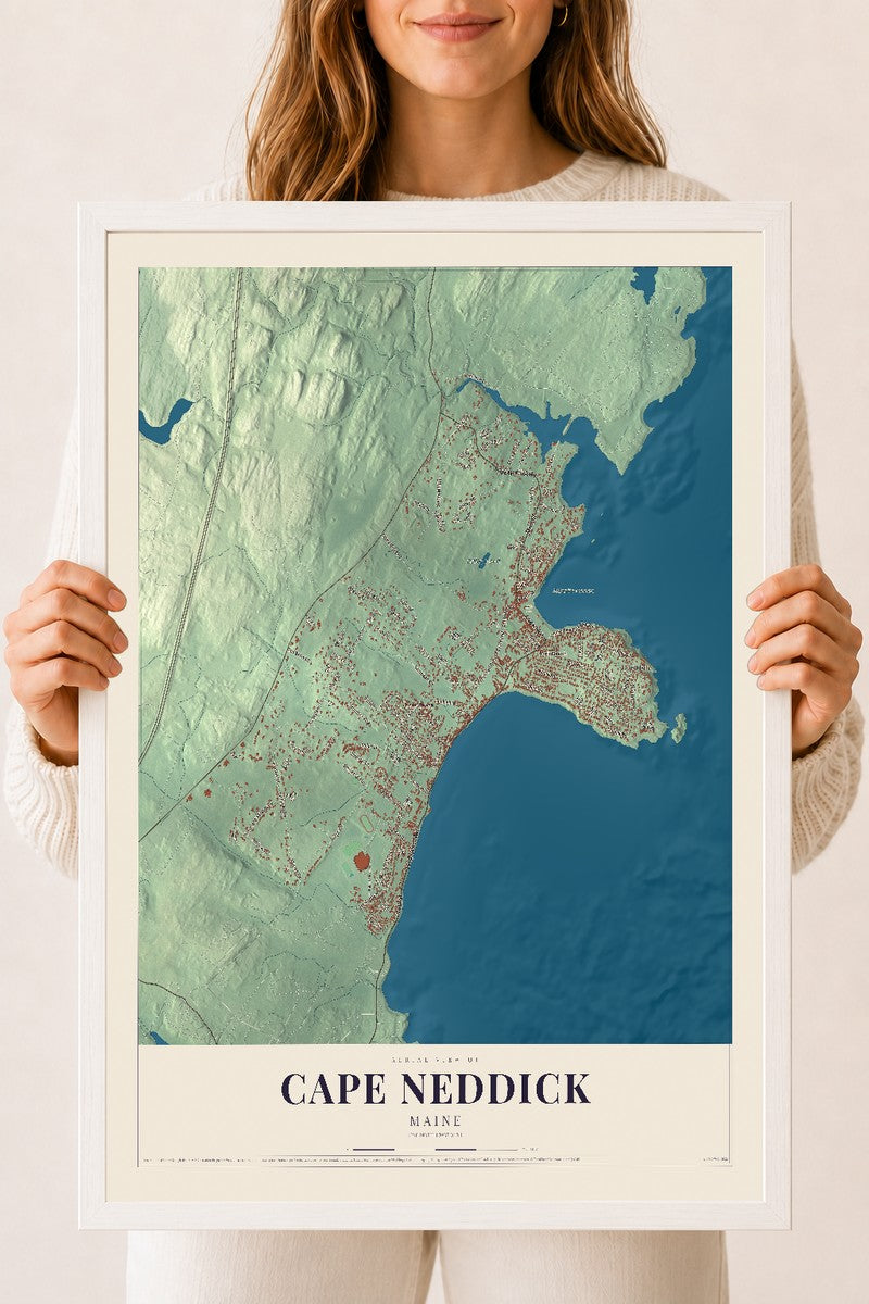 Cape Neddick, Maine map print - 18 x 24 white Ayous wood frame