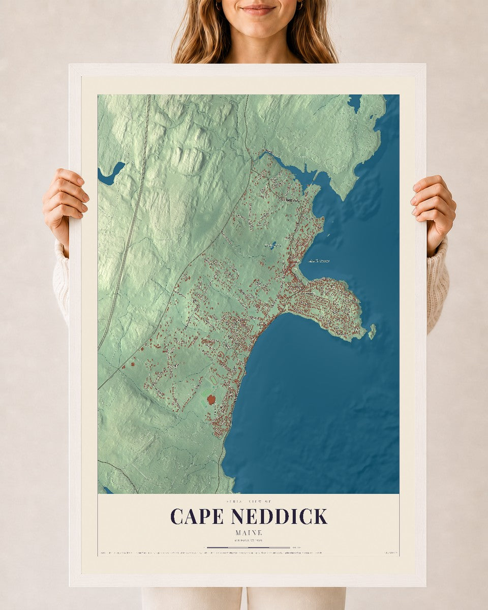 Cape Neddick, Maine map print - 24 x 36 white Ayous wood frame