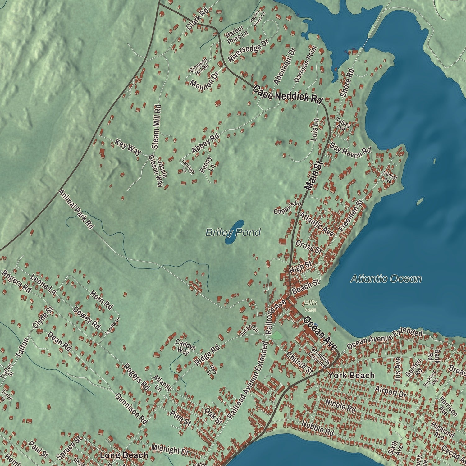 Terrain and local geography detail from the Cape Neddick, Maine map