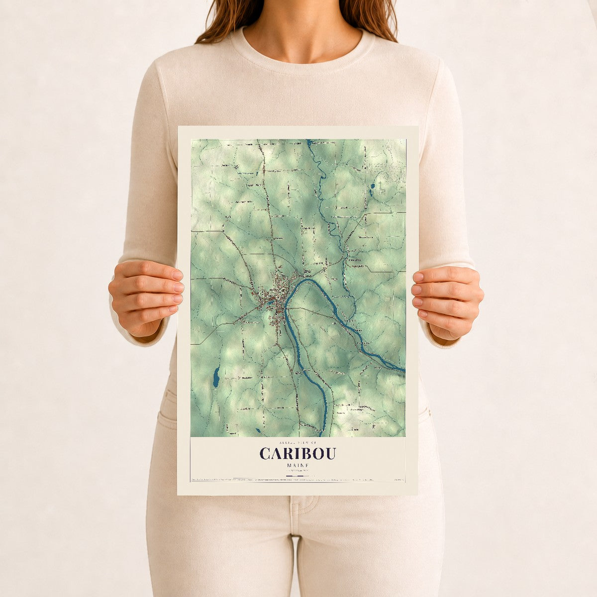 Caribou, Maine map print - 12 x 18 archival matte print