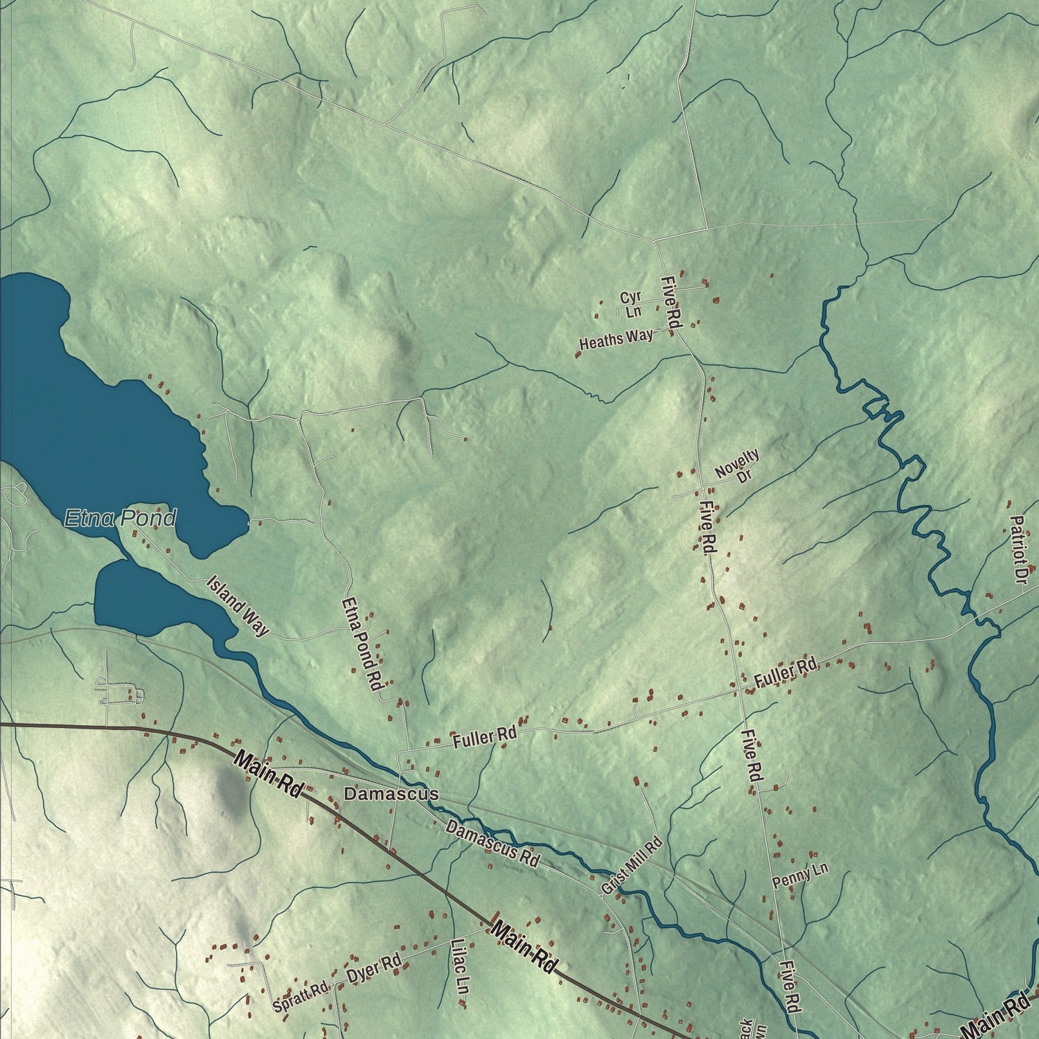 Terrain and local geography detail from the Carmel, Maine map