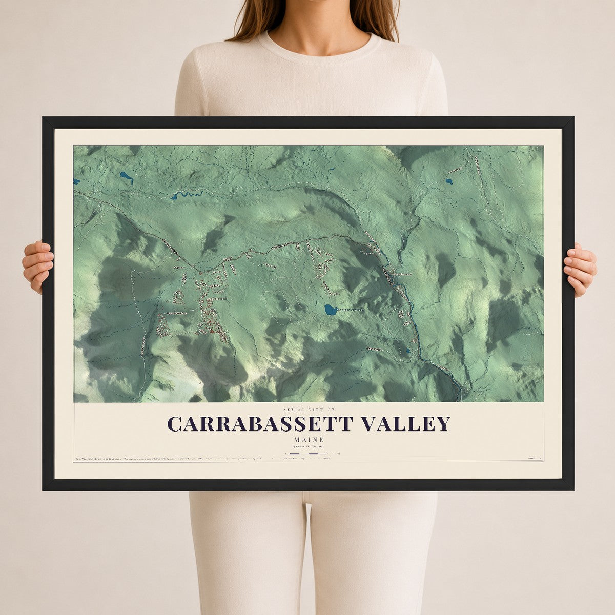 Carrabassett Valley, Maine map print - 24 x 36 black Ayous wood frame