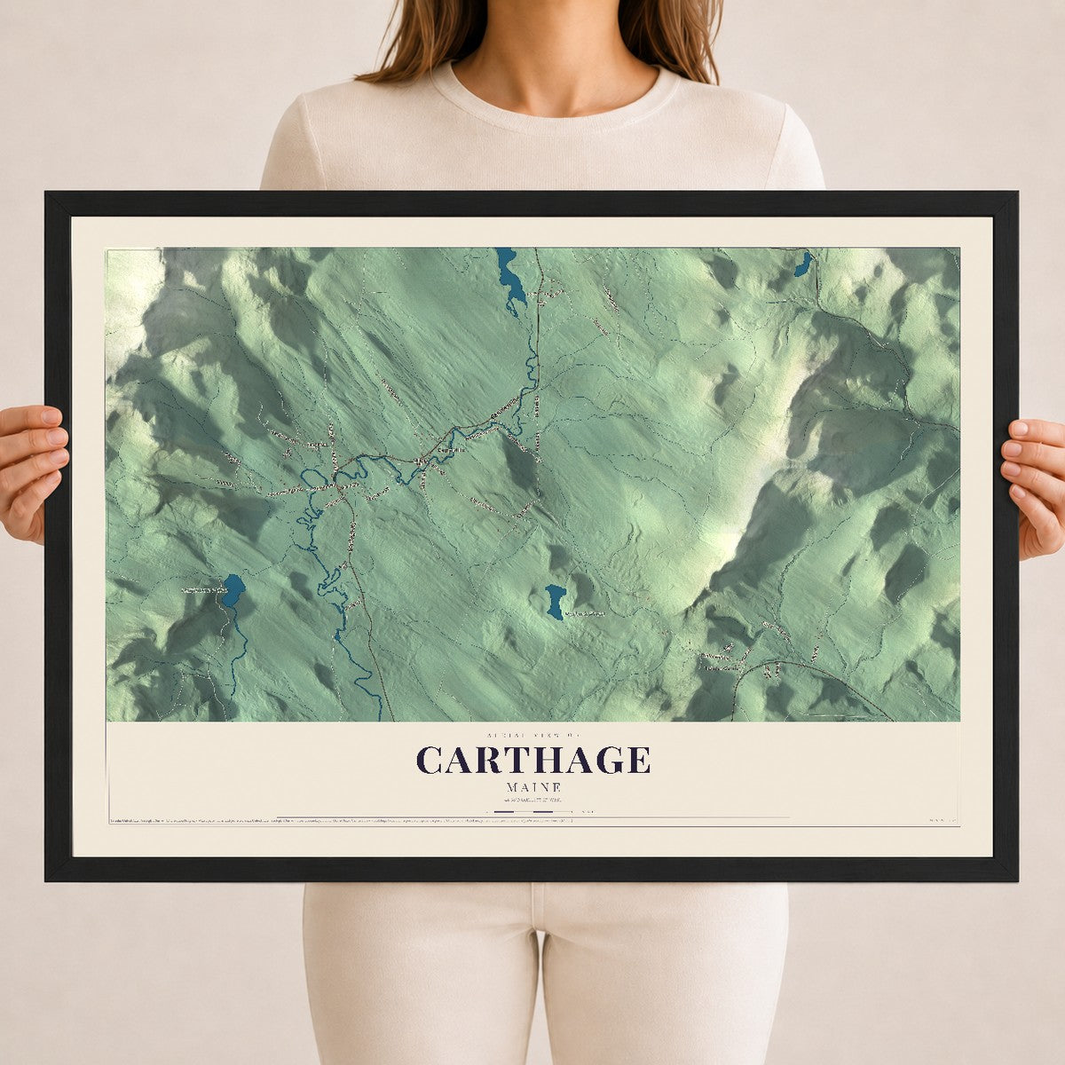 Carthage, Maine map print - 18 x 24 black Ayous wood frame