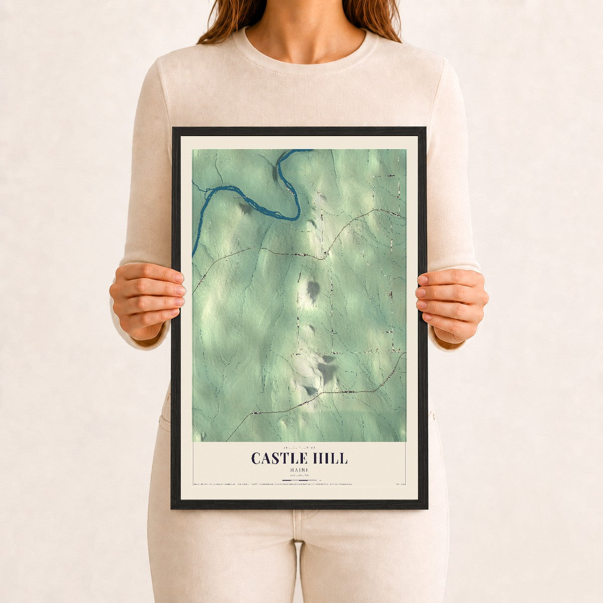 Castle Hill, Maine map print - 12 x 18 black Ayous wood frame