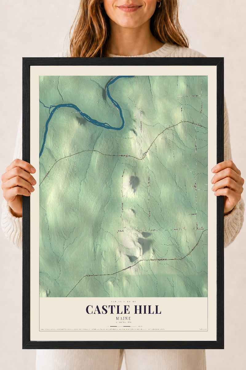 Castle Hill, Maine map print - 18 x 24 black Ayous wood frame