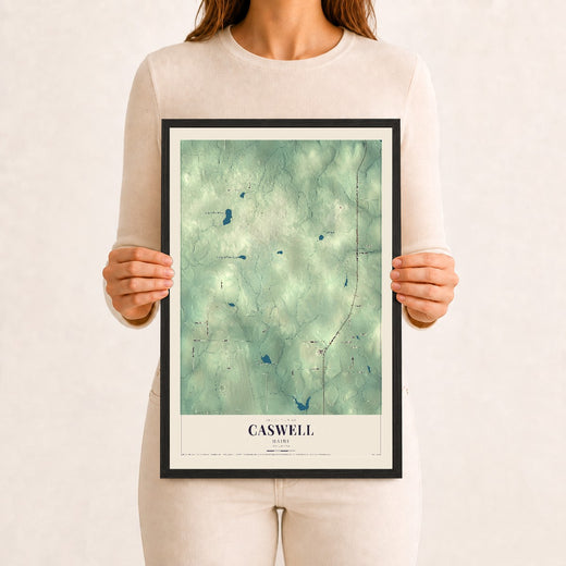 Map of Caswell, Maine, 12 x 18 inch print in a black wood frame