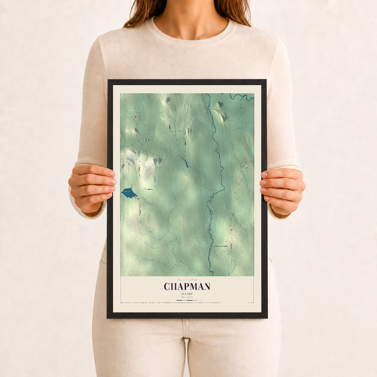 Chapman, Maine map print - 12 x 18 black Ayous wood frame