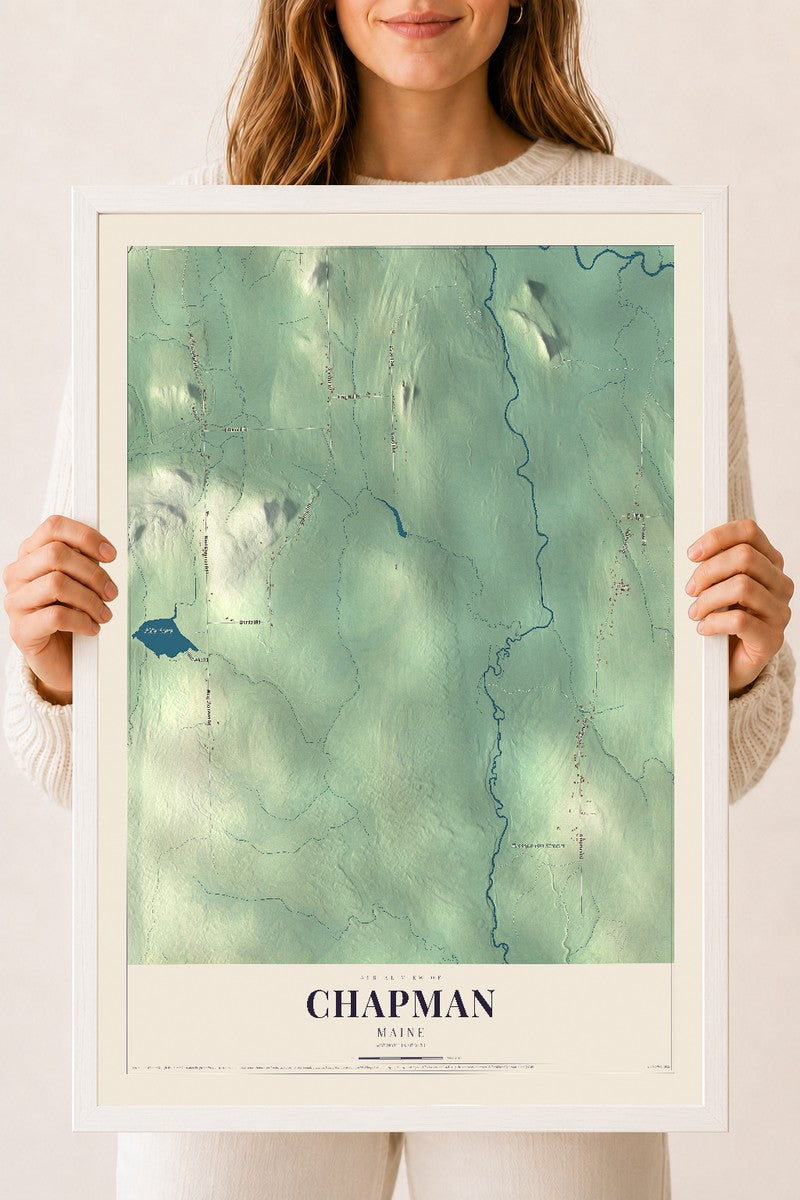 Chapman, Maine map print - 18 x 24 white Ayous wood frame