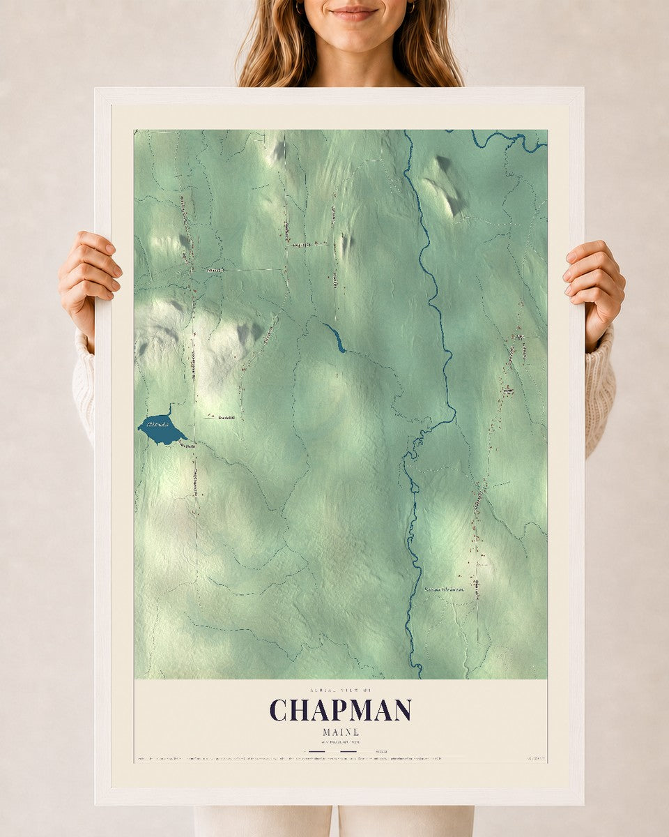 Chapman, Maine map print - 24 x 36 white Ayous wood frame
