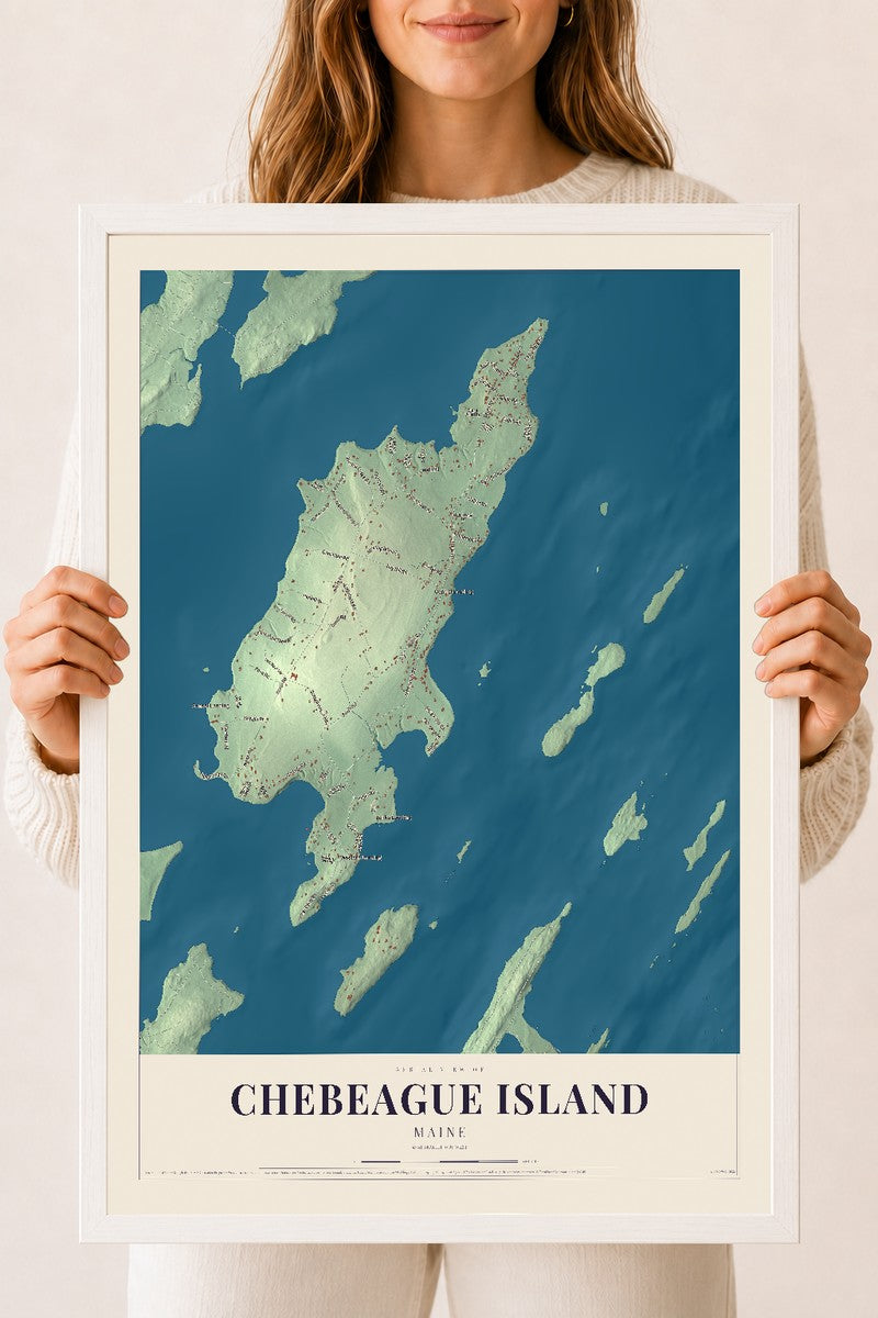 Chebeague Island, Maine map print - 18 x 24 white Ayous wood frame