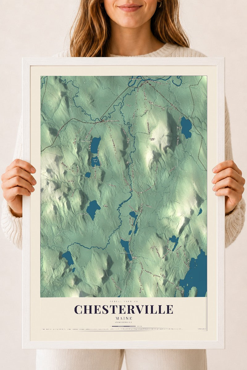 Chesterville, Maine map print - 18 x 24 white Ayous wood frame