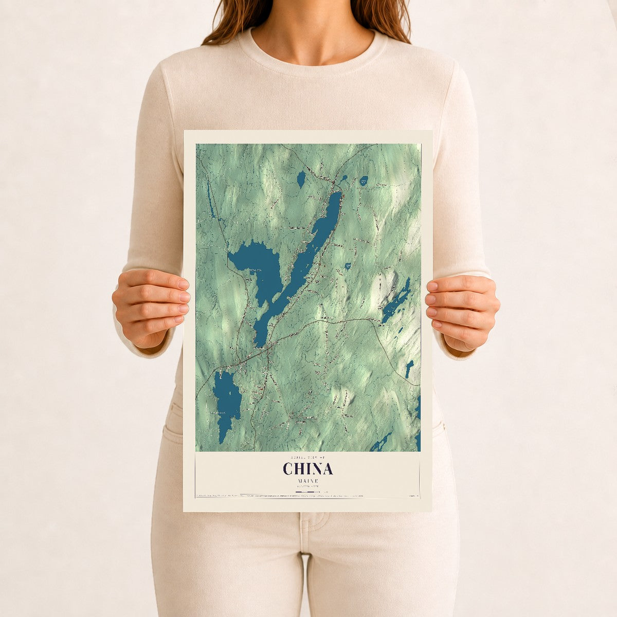 China, Maine map print - 12 x 18 archival matte print