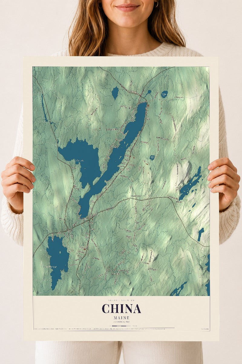 China, Maine map print - 18 x 24 archival matte print