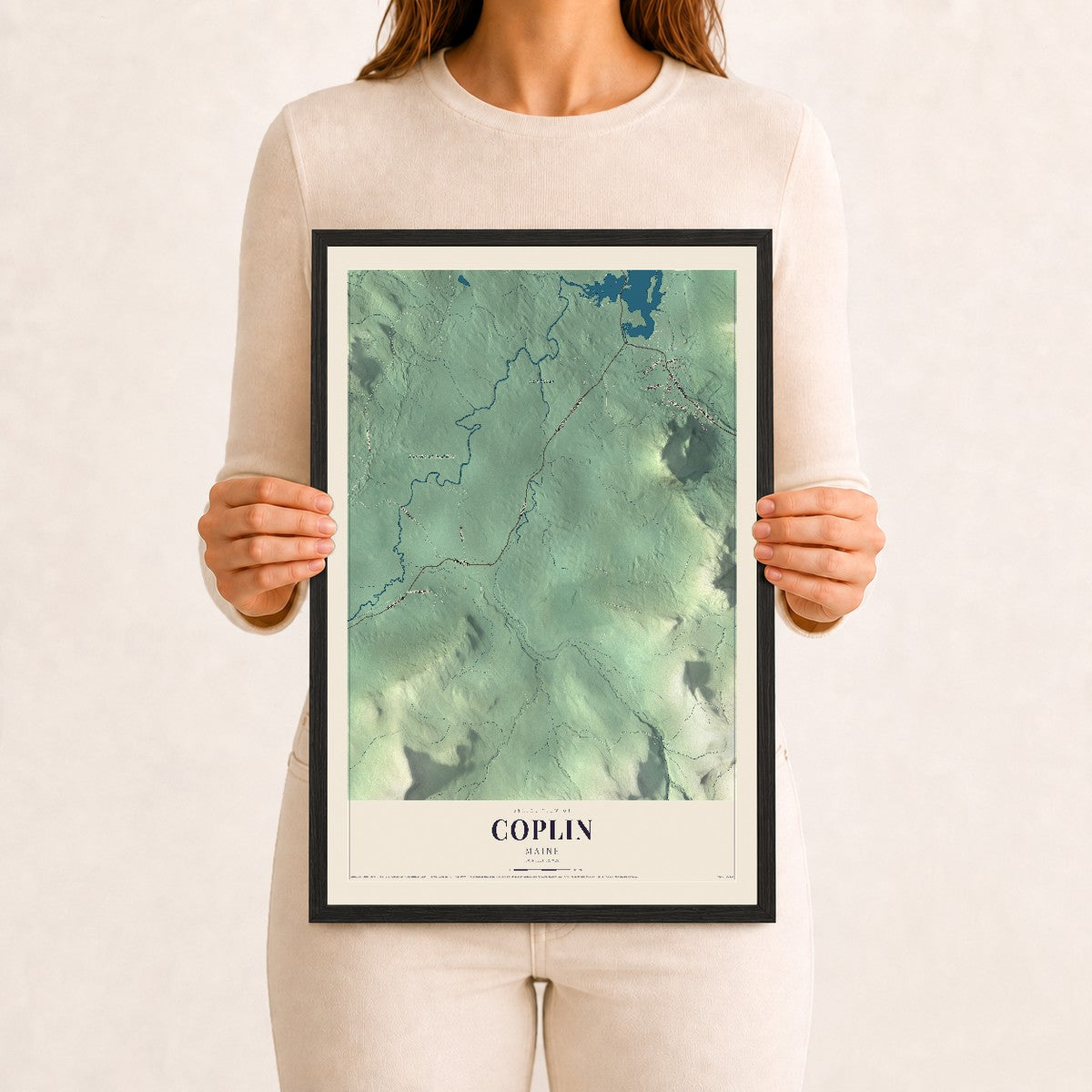 Coplin, Maine map print - 12 x 18 black Ayous wood frame