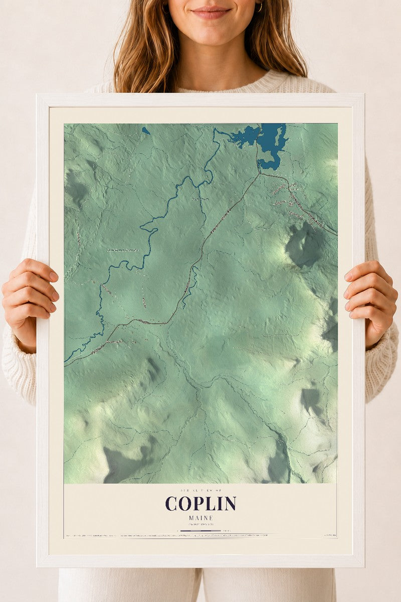 Coplin, Maine map print - 18 x 24 white Ayous wood frame
