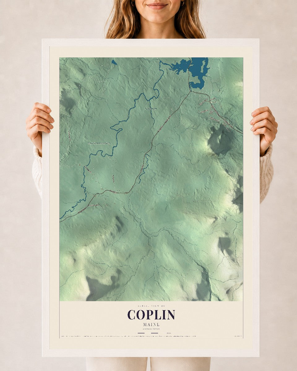 Coplin, Maine map print - 24 x 36 white Ayous wood frame