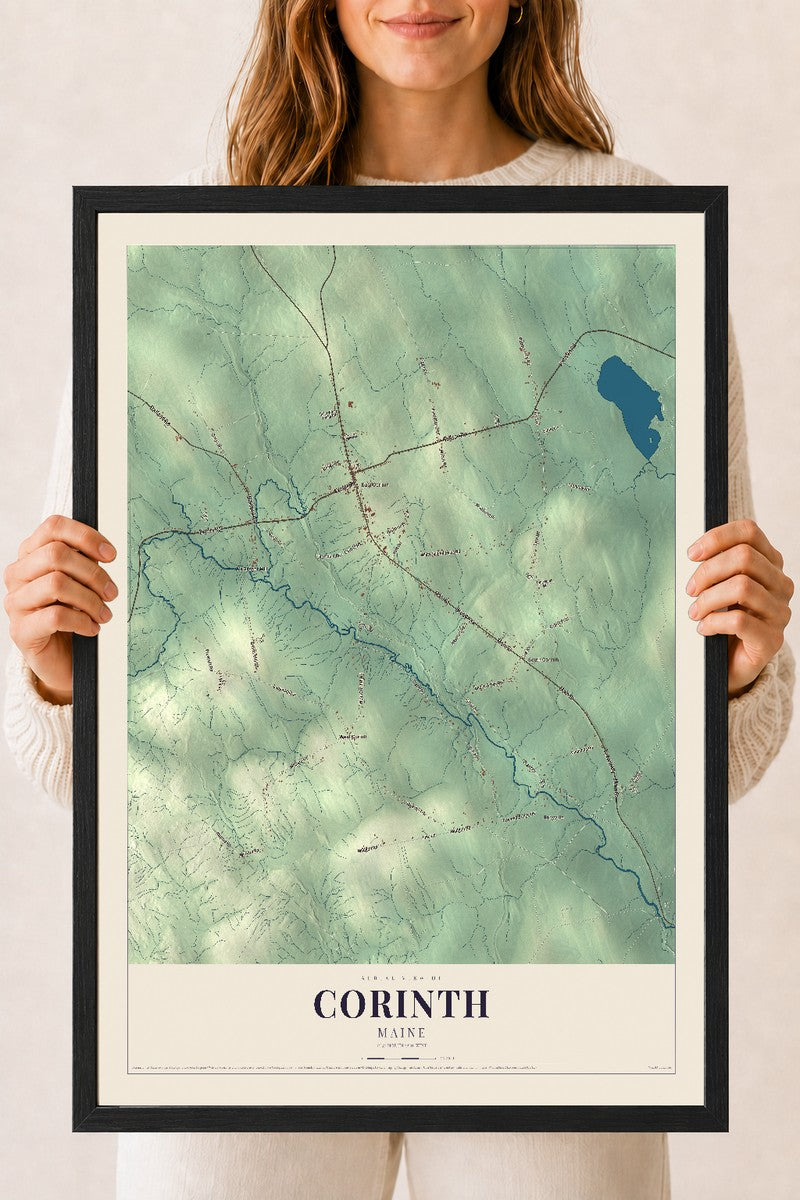 Corinth, Maine map print - 18 x 24 black Ayous wood frame