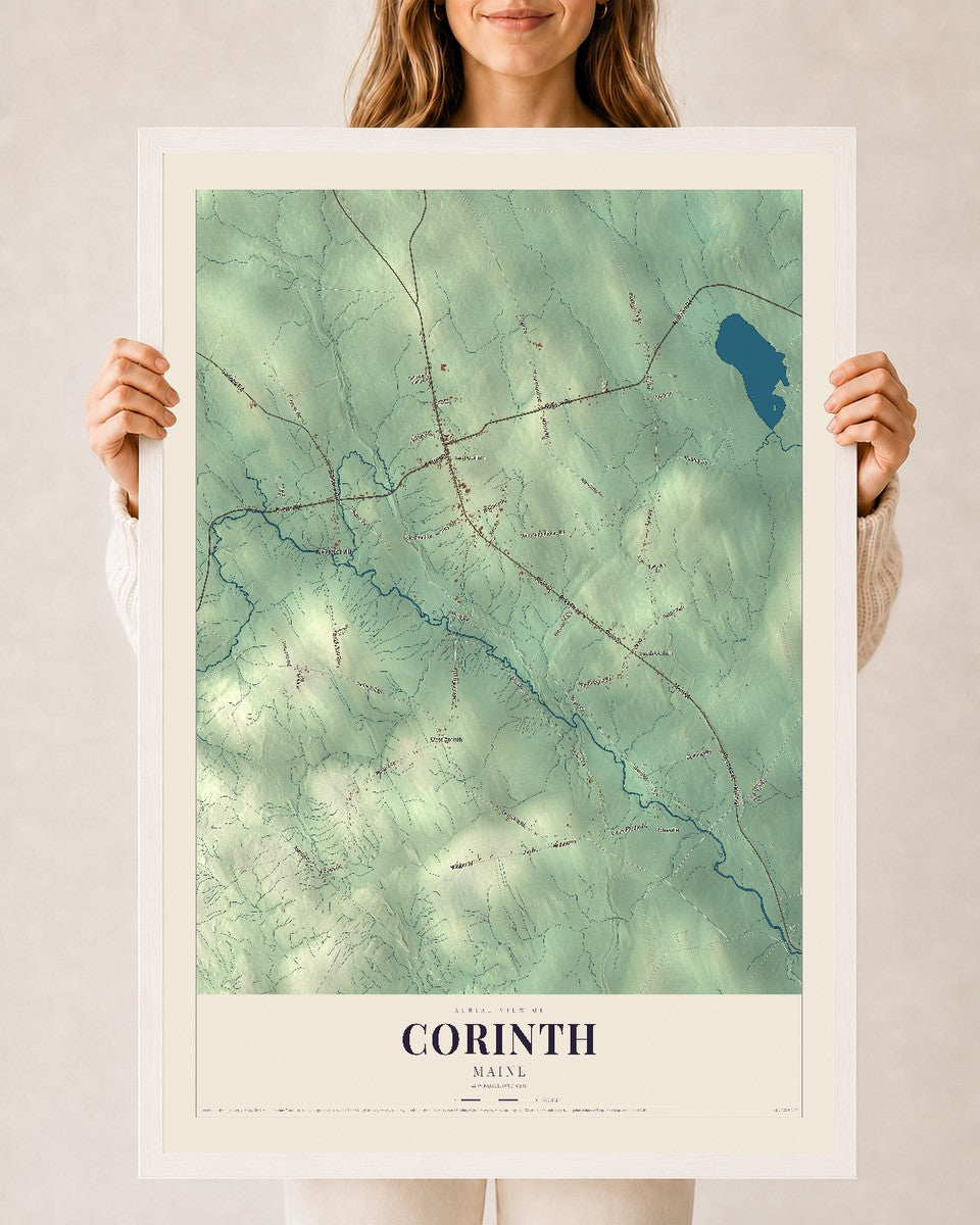 Corinth, Maine map print - 24 x 36 white Ayous wood frame
