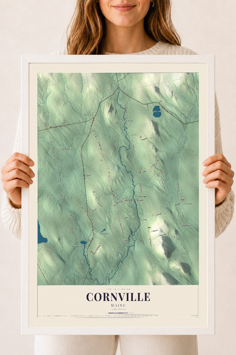 Cornville, Maine map print - 18 x 24 white Ayous wood frame