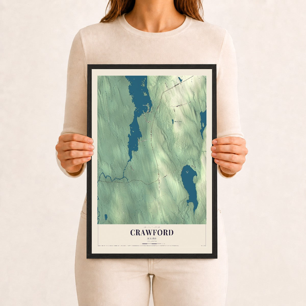 Crawford, Maine map print - 12 x 18 black Ayous wood frame