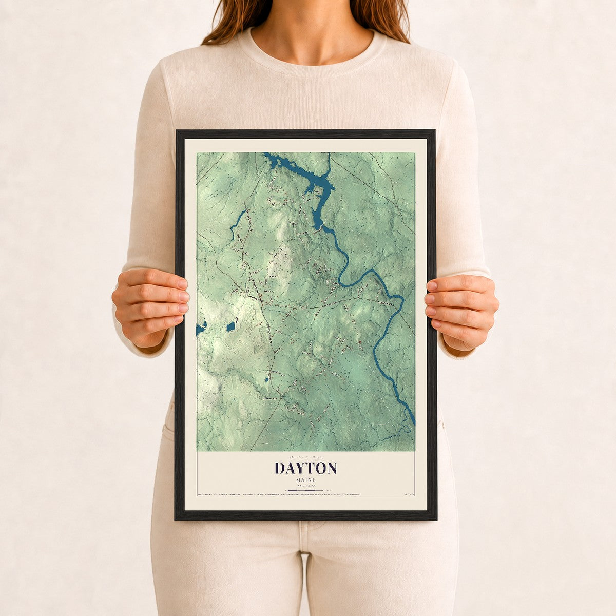Dayton, Maine map print - 12 x 18 black Ayous wood frame