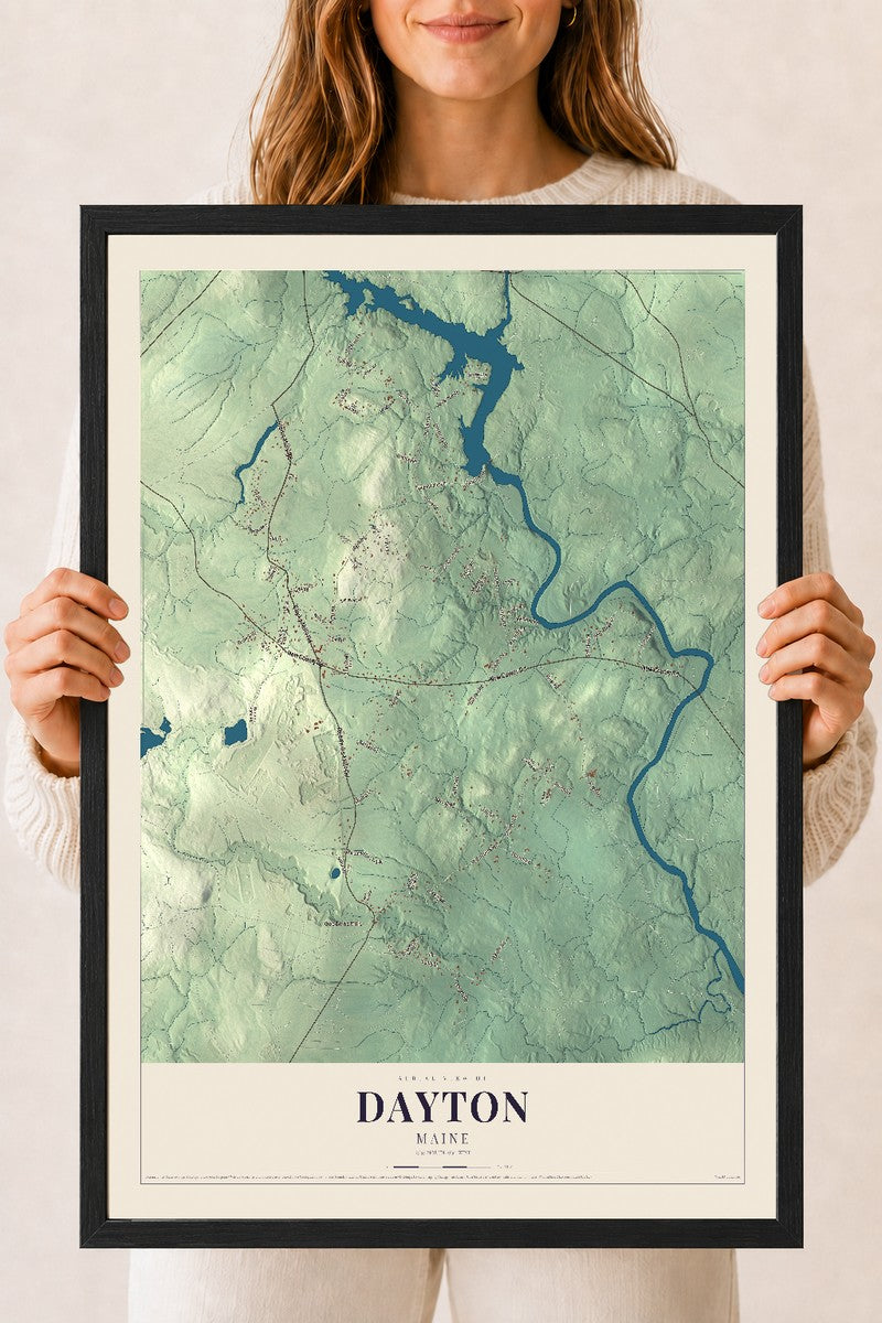 Dayton, Maine map print - 18 x 24 black Ayous wood frame