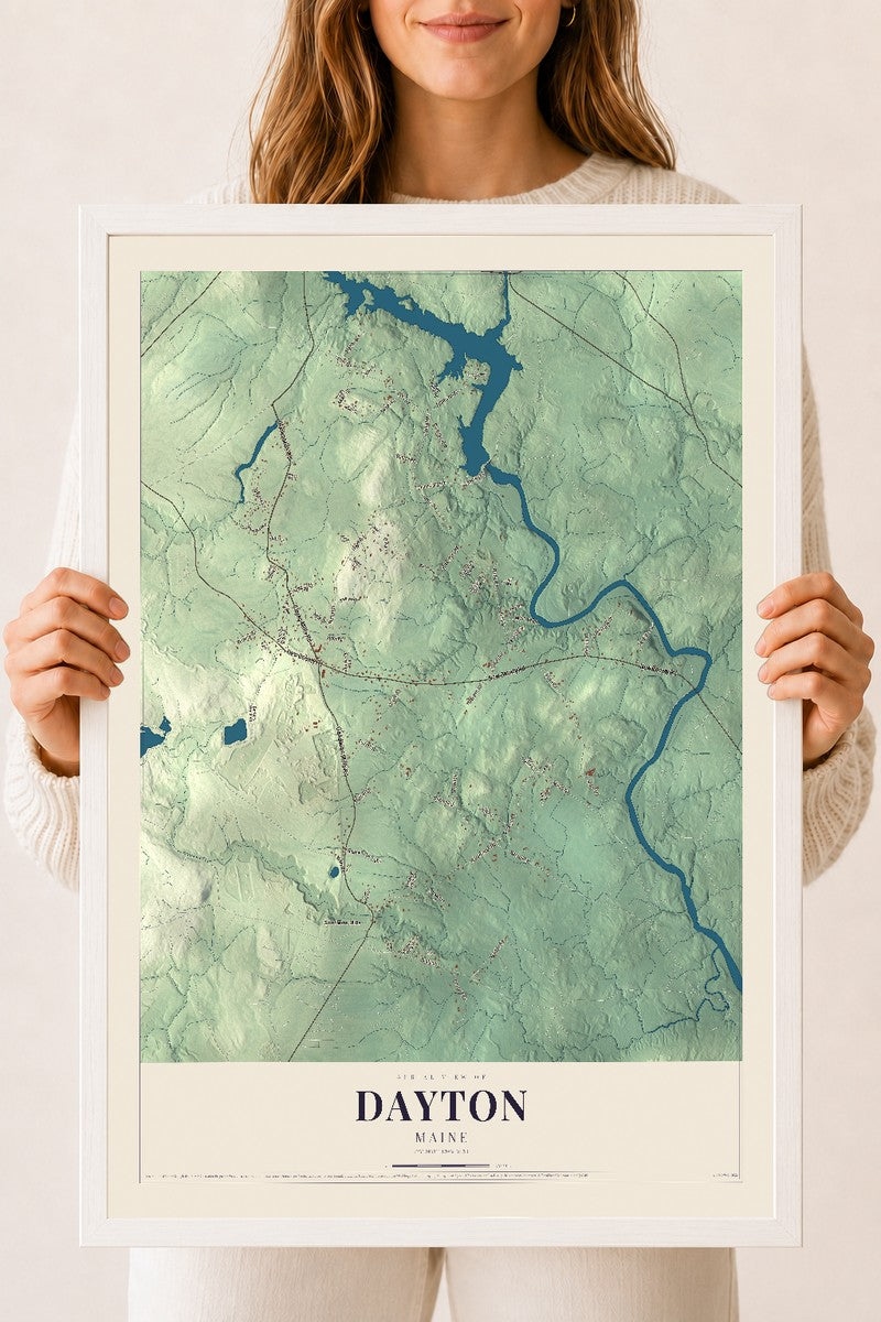Dayton, Maine map print - 18 x 24 white Ayous wood frame