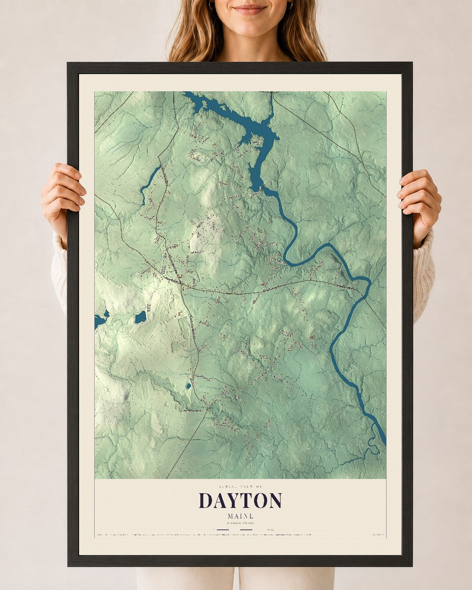 Dayton, Maine map print - 24 x 36 black Ayous wood frame