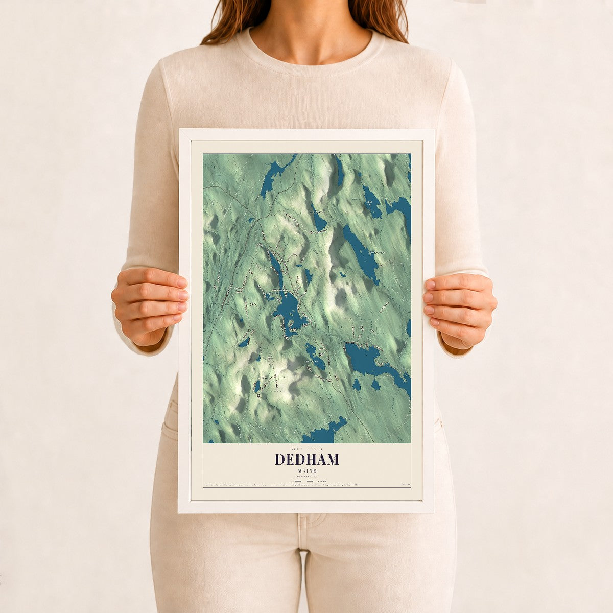 Dedham, Maine map print - 12 x 18 white Ayous wood frame