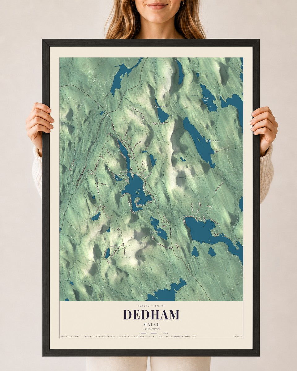 Dedham, Maine map print - 24 x 36 black Ayous wood frame