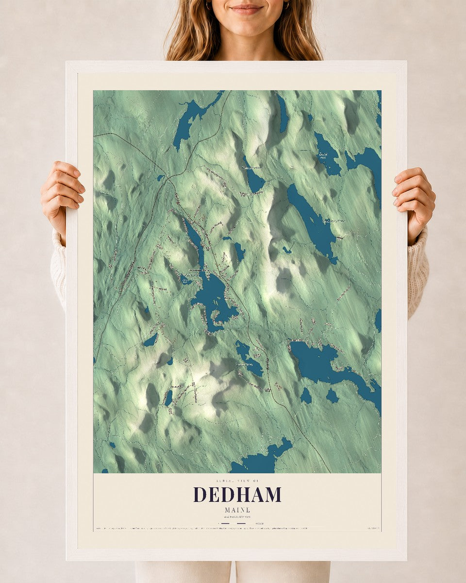 Dedham, Maine map print - 24 x 36 white Ayous wood frame