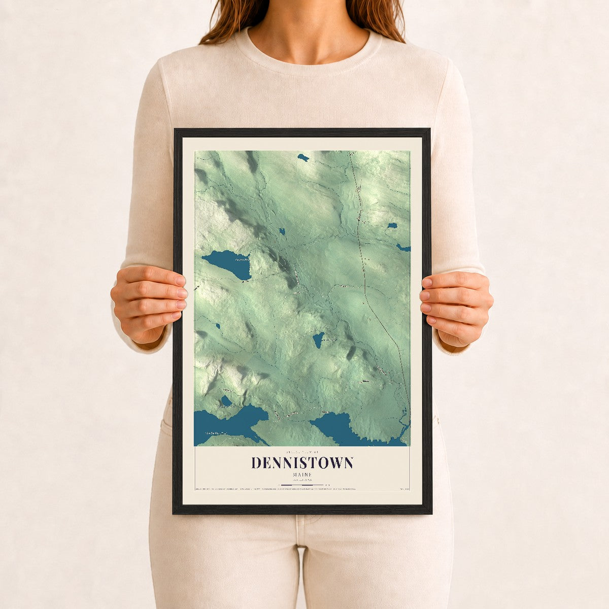 Dennistown, Maine map print - 12 x 18 black Ayous wood frame