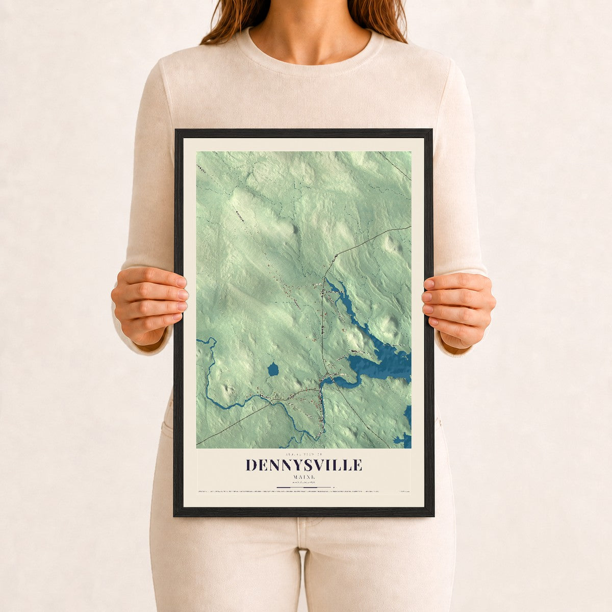 Dennysville, Maine map print - 12 x 18 black Ayous wood frame