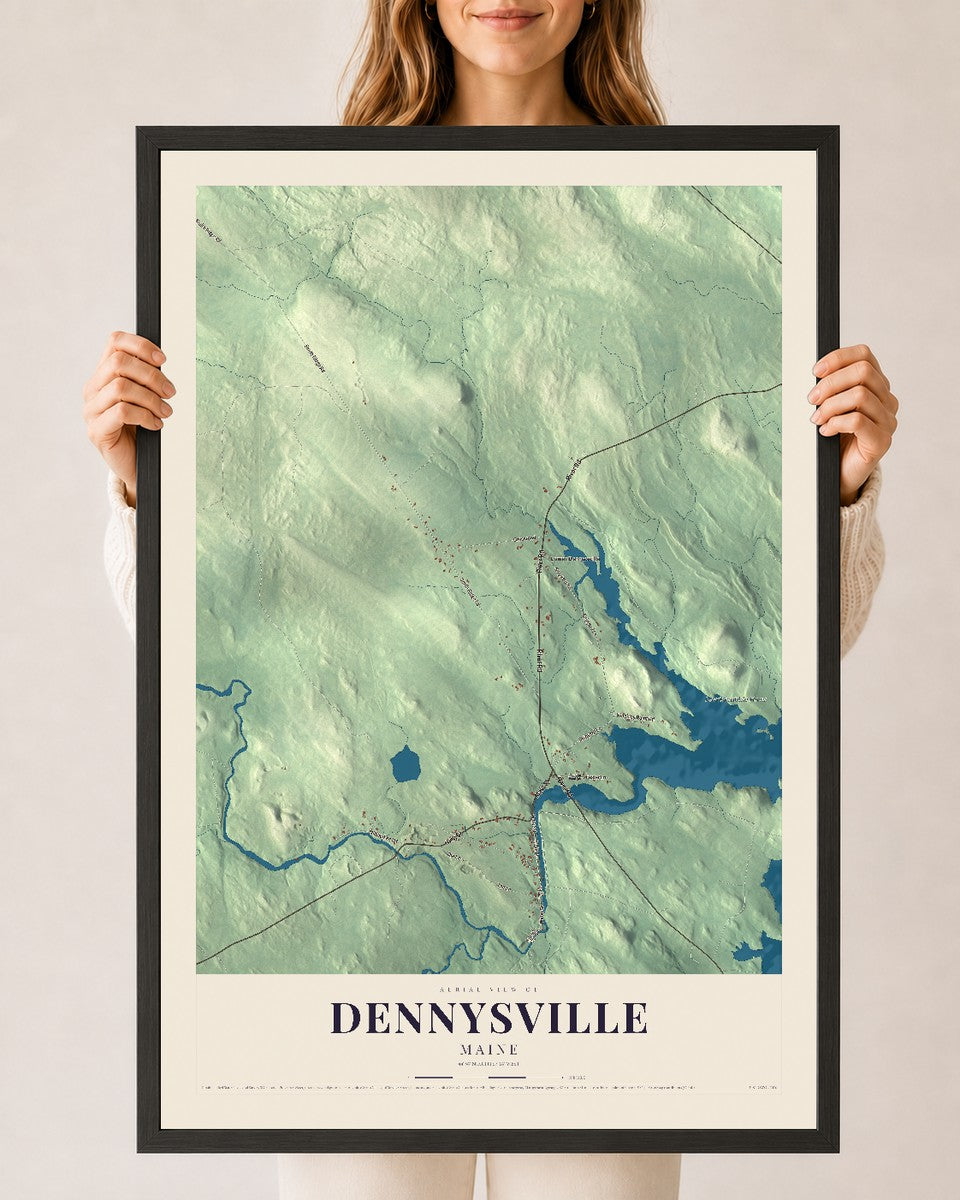 Dennysville, Maine map print - 24 x 36 black Ayous wood frame